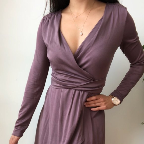 Dynamite Purple Long Sleeve Wrap Dress - Picture 1 of 8